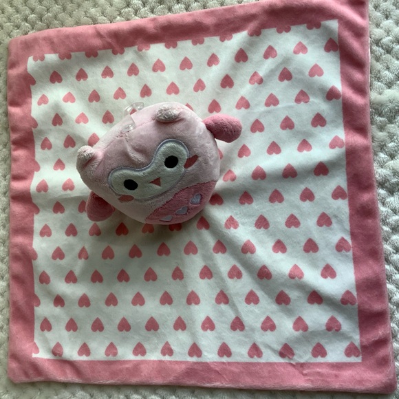 Pearhead Plush Pink White Owl Lovey with Hearts Security Blanket Stuffed Toy - Picture 8 of 15